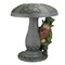 Roman 12.25" Gray and Green LED Solar Leprechaun Standing Under Mushroom Statue